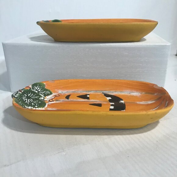 Halloween Pumpkin Decorative Trays Set of 2  Smiling Jack-O'-Lantern Design - Picture 4 of 7